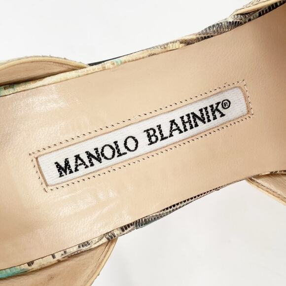Manolo Balhnik Retro Turquoise Teju Lizard Pointed Toe D'Orsay Heel IT 39.5 - Picture 9 of 12